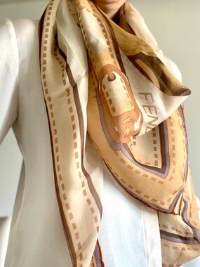 Silk chiffon Scarf Beige & Brown